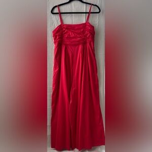 Anthropologie Red Pleated Wide Leg Jumpsuit